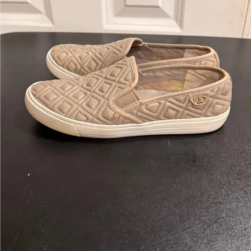 Tory Burch taupe Quilted Slip-On leather Sneakers